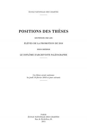 Couverture des Positions des thèses 2016