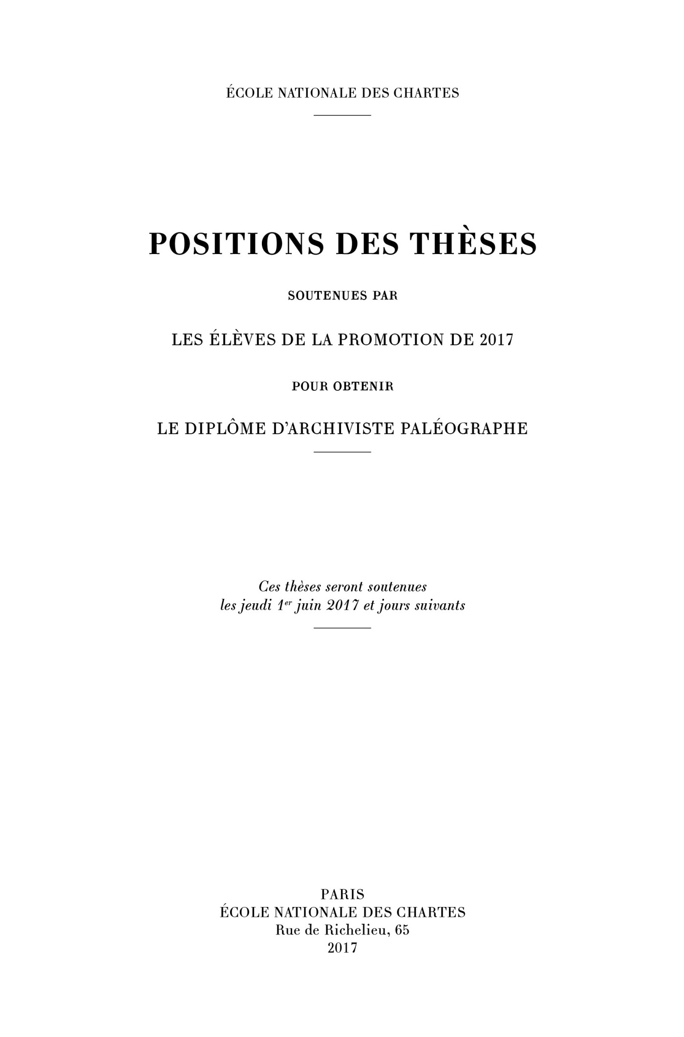 Couverture des Positions des thèses 2017