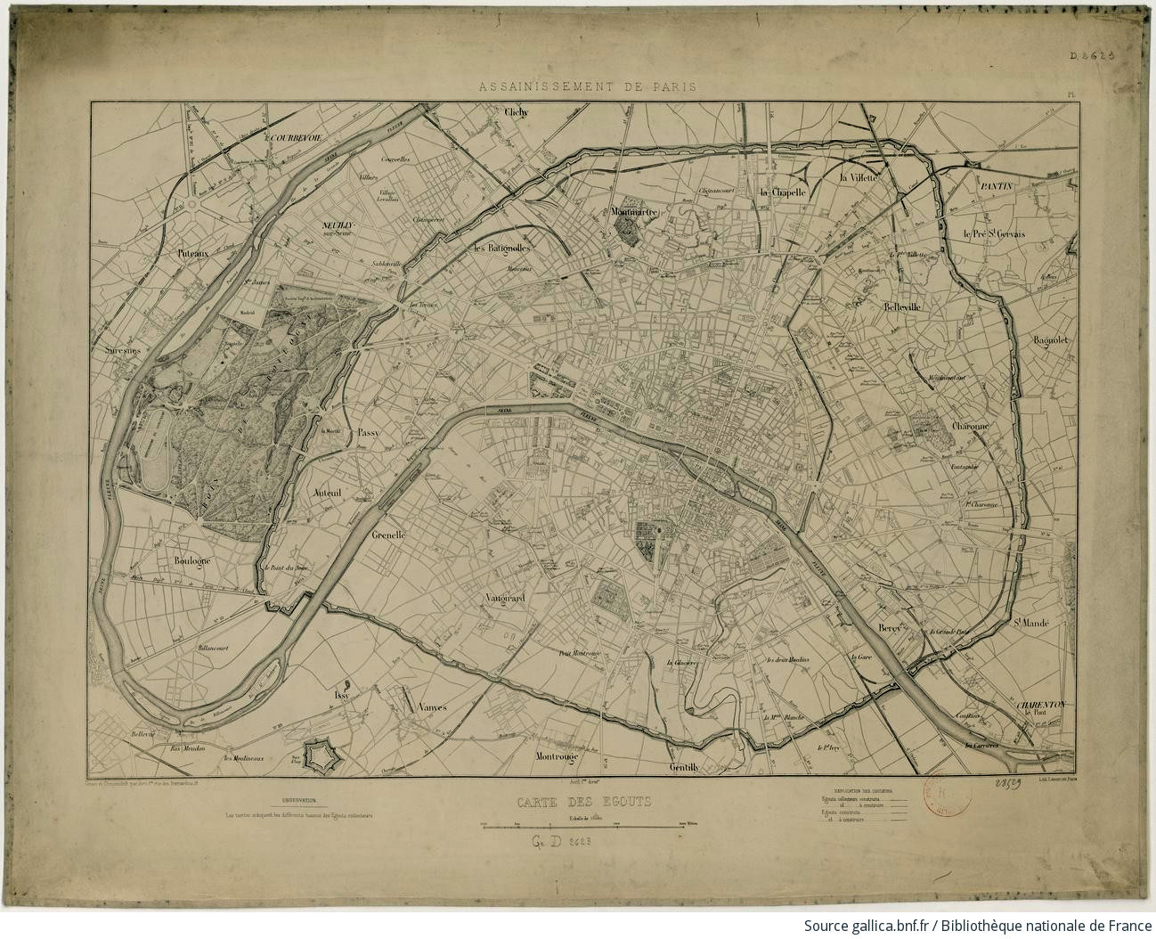 Assainissement de Paris. Carte des égouts, XIXᵉ siècle