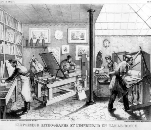 Vue de l'atelier d'un imprimeur lithographe