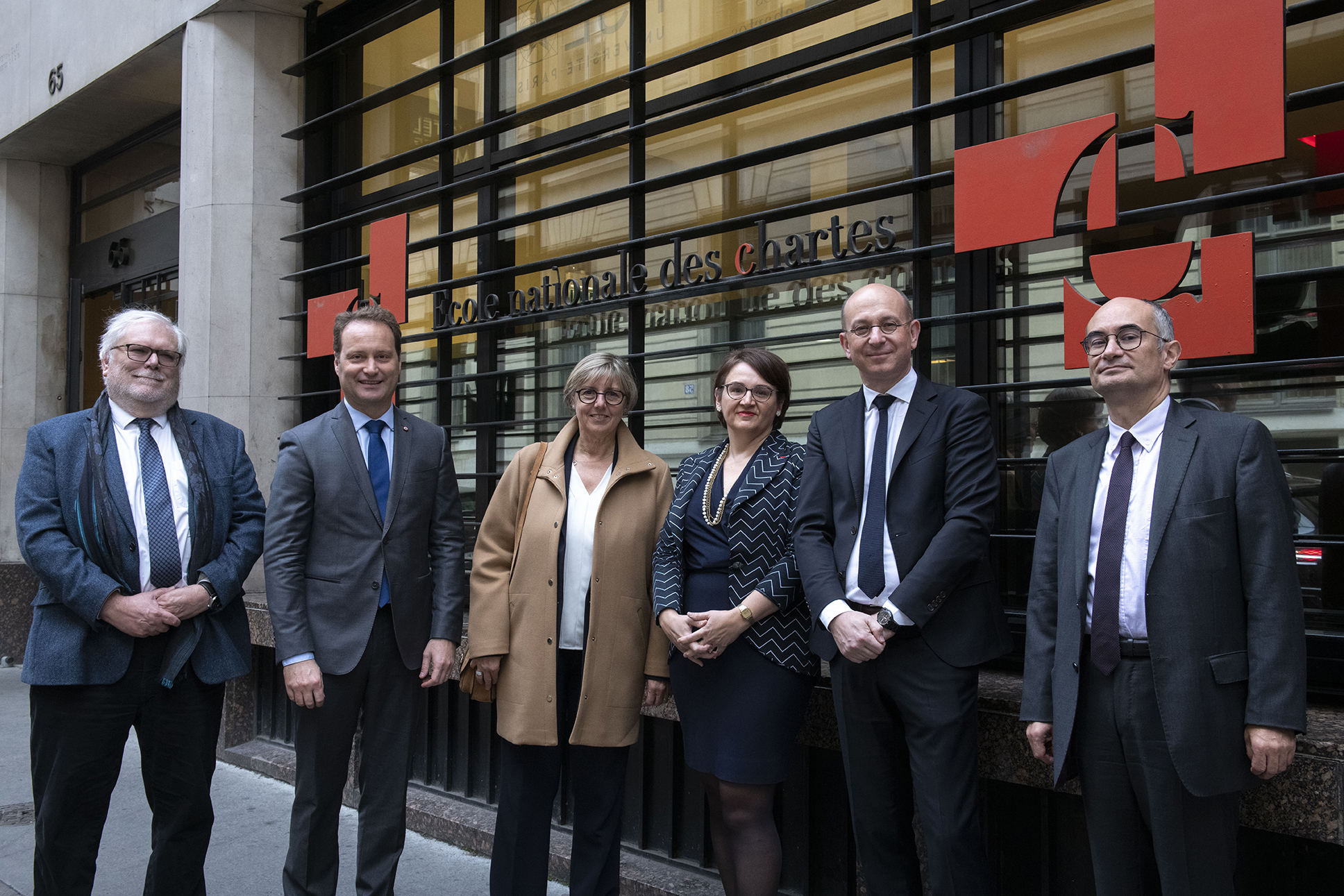 Visite de la ministre de l’Enseignement supérieur et de la Recherche, le 7 novembre 2022. De gauche à droite : Alain Fuchs, Sylvain Maillard, Sylvie Retailleau, Michelle Bubenicek, Christophe Strassel et Patrick Arabeyre  