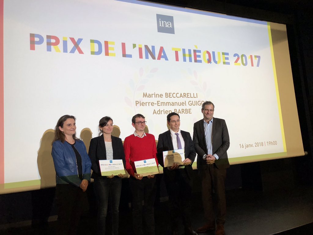 Adrien Barbé (prom. 2017) reçoit le Prix d'encouragement de l'Inathèque