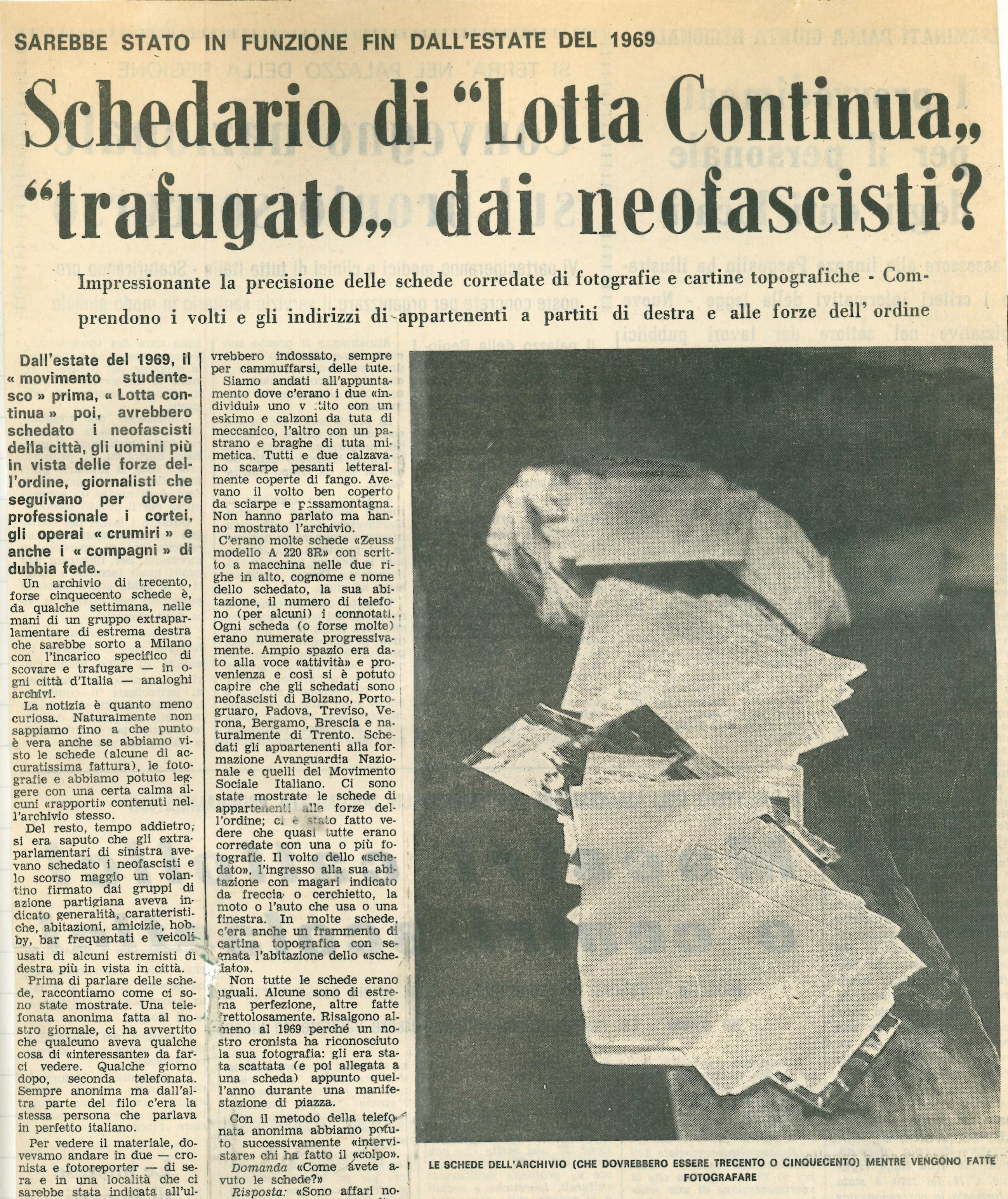 Article paru dans le journal Alto Adige le 1er décembre 1971