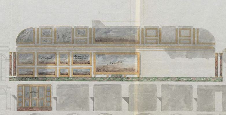 Esquisse inédite de la Galerie des batailles au premier étage de l’aile du midi au château de Versailles, 19 août 1833 
