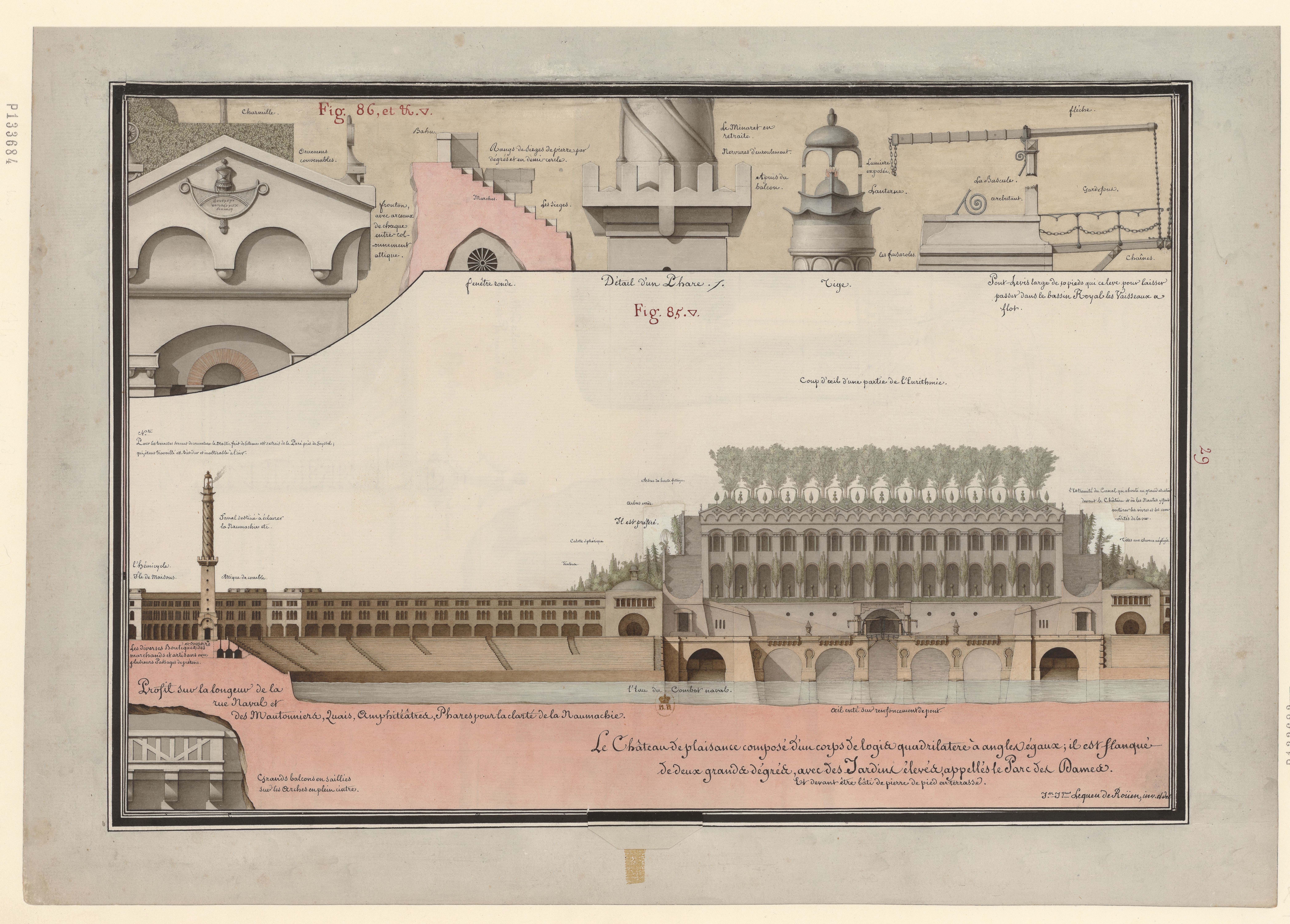 Jean Jacques Lequeu, Le château de plaisance composé d'un corps de logis quadrilatère à angles égaux, 1777-1825, BnF, département Estampes et photographie, RESERVE FOL-HA-80 (1), gallica.bnf.fr