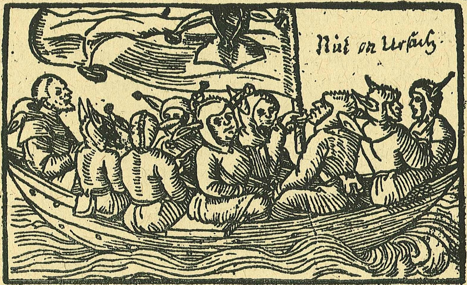 La Stultifera Navis en route pour le Pays des Fous. Gravure sur bois de 1549.