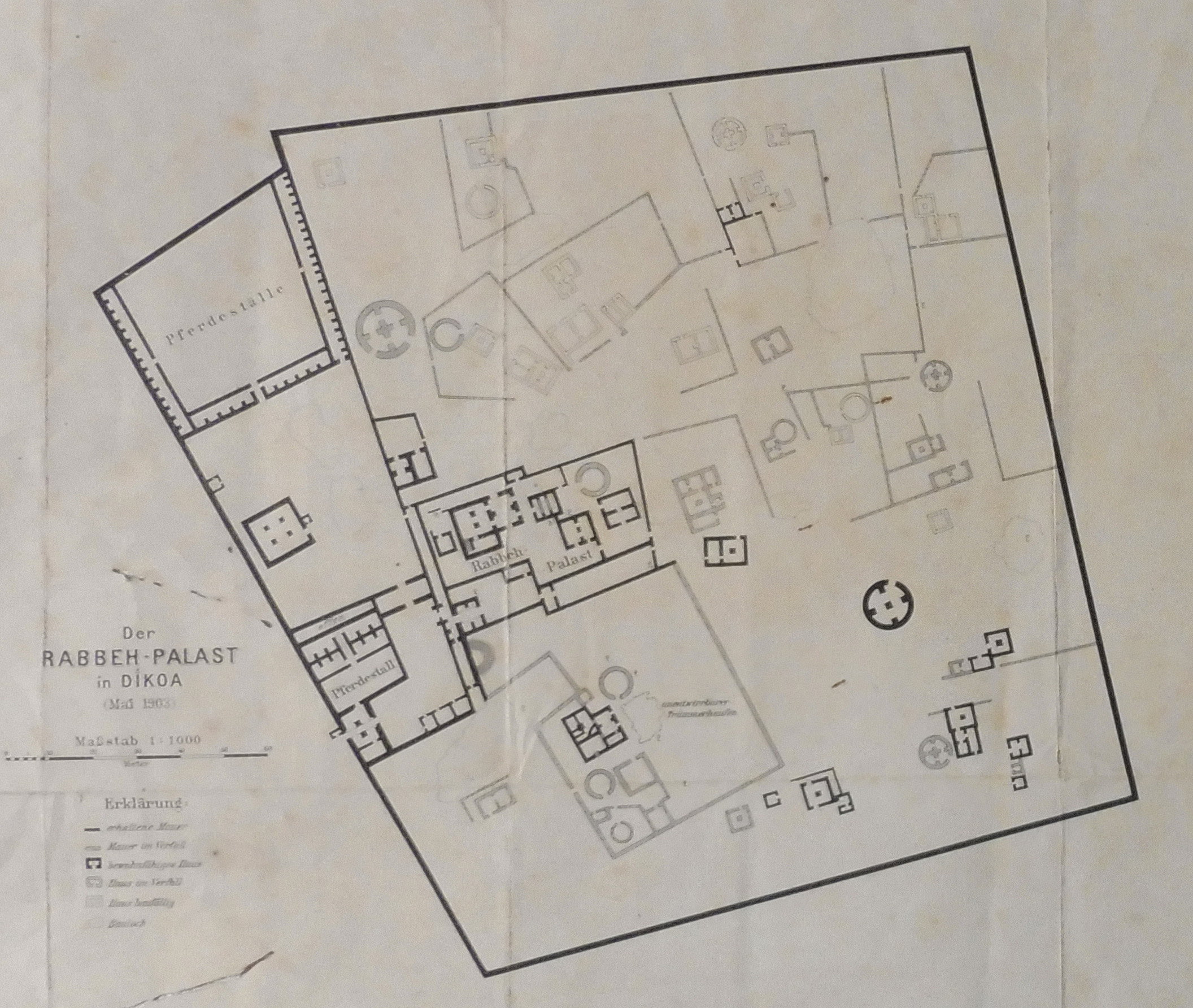 Plan du Palais de Dikoa, transformation en caserne, 1909 (Archives nationales du Cameroun, FAC/37)
