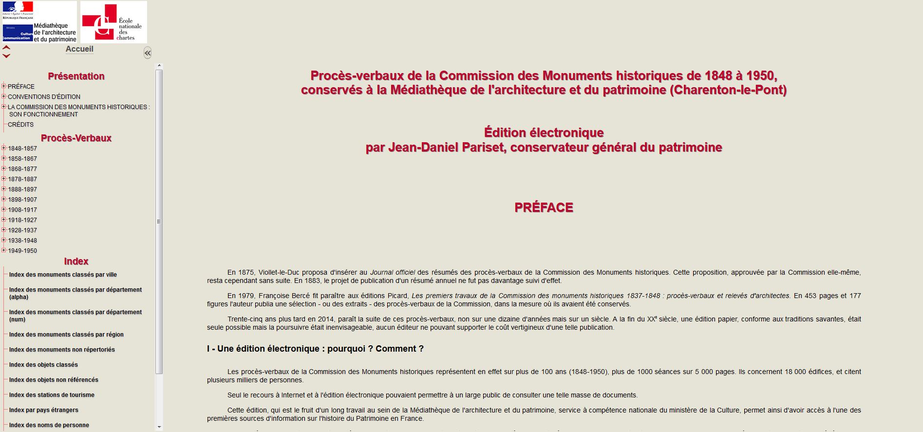 Site Élec des Procès-verbaux de la Commission des Monuments historiques