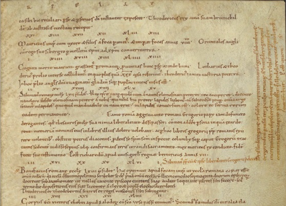 Image décorative : Bruxelles, KBR, 18239-40, f. 17r – manuscrit écrit et retravaillé sous le contrôle de Sigebert de Gembloux