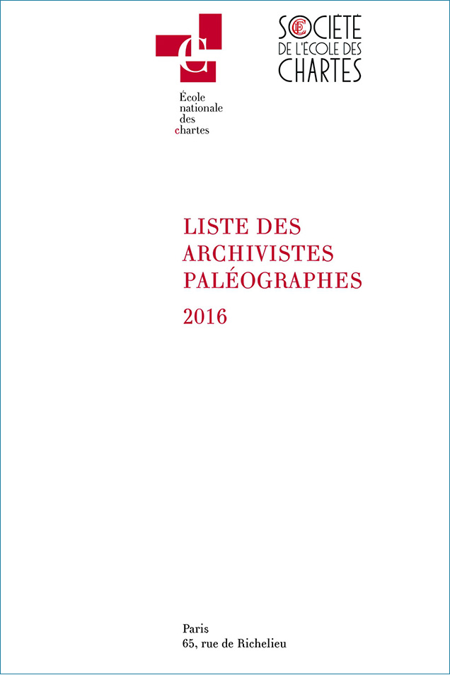 Image décorative : couverture de la "Liste des archivistes paléographes 2016"