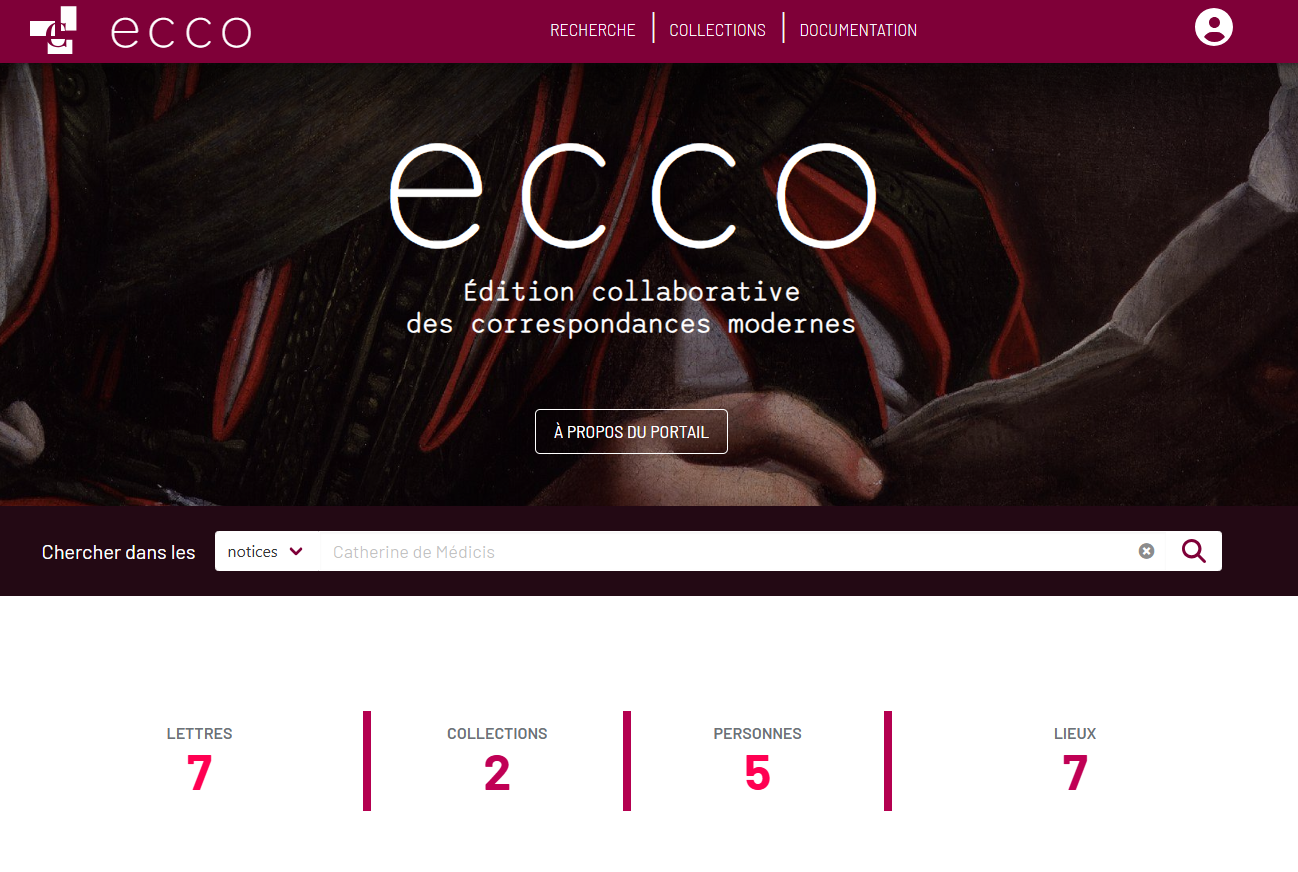 Image décorative : capture d'écran de l'application ECCO (Édition collaborative des correspondances modernes)