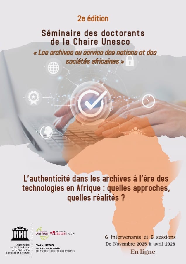 Image décorative : Affiche du séminaire 2025-2026 « L’authenticité dans les archives à l’ère des technologies en Afrique »