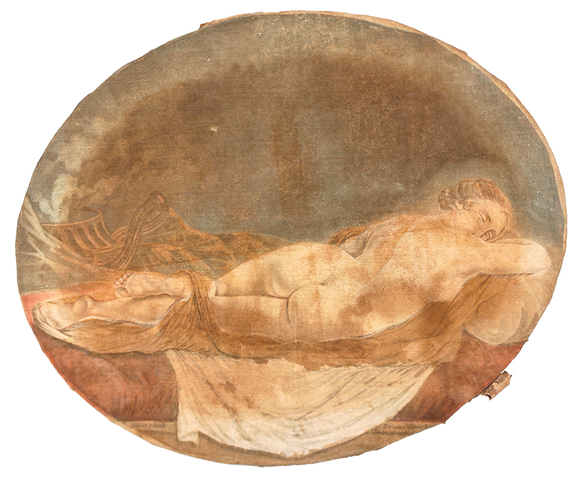 Image décorative : Édouard Dagoty, Vénus endormie, 1780, impression en tétrachromie sur velours de coton © INHA, EA Dagoty Édouard 9