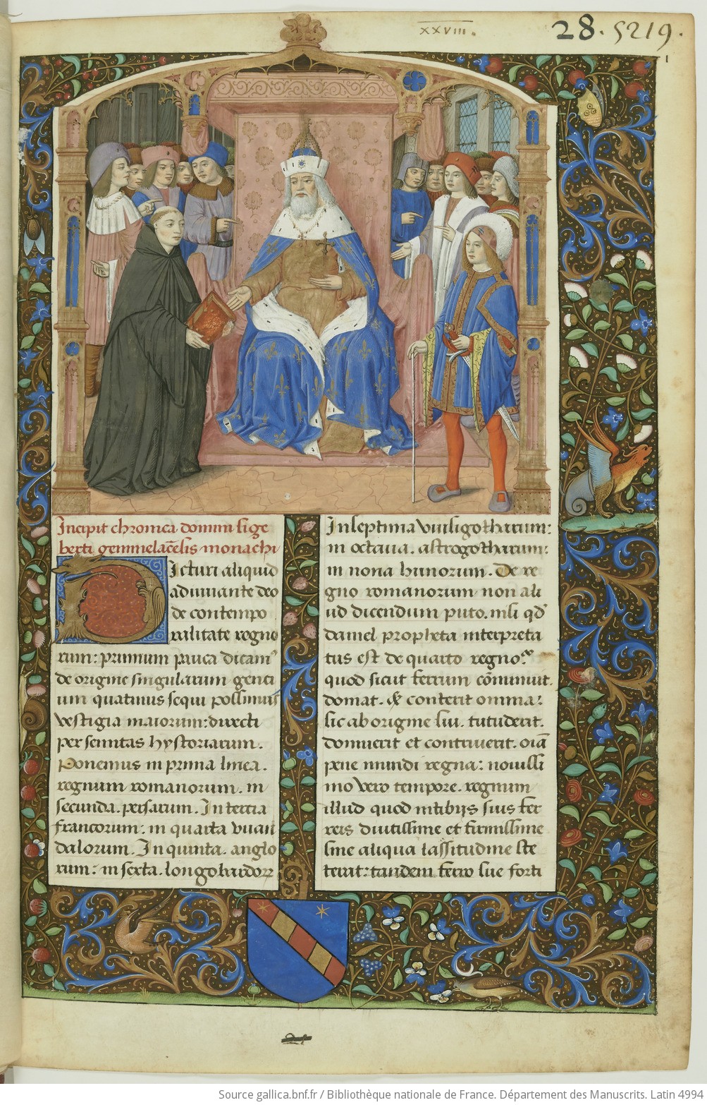 Image décorative : "Sigebert de Gembloux remettant sa chronique universelle à l'empereur. Frontispice d'un manuscrit du XVe siècle par le Maître de Robert Gaguin"