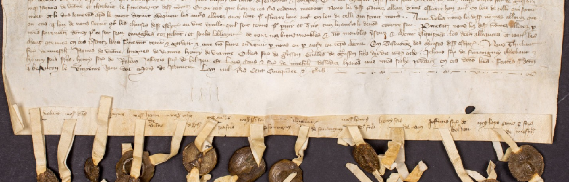 Image décorative : confirmation de l’alliance contractée depuis longue année entre Thibaud et Louis de Neuchâtel et plusieurs barons (1353)