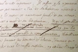 The National Archives, State Papers, Foreign, France, 78, 52, fol. 115. Robert Cecil à Villeroy, 14 avril 1605, Greenwich, copie avec annotations marginales autographes (détail).