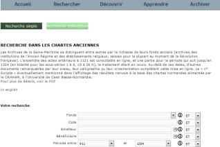 Copie d'écran du site web des Archives départementales de la Seine-Maritime