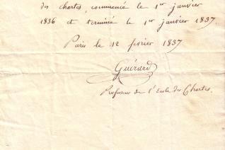 Certificat de l'École des chartes du baron Albin d'Abel de Chevallet