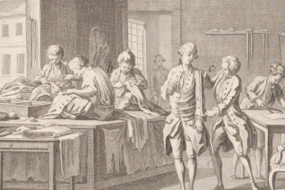 Atelier d'un tailleur d'habits (détail), planche tirée de l'Encyclopédie de Diderot et d'Alembert 