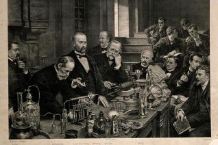 Henri Sainte-Claire Deville démontrant une expérience au laboratoire de chimie de l’École Normale Supérieure, Paris, 1878 
