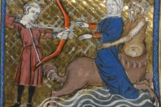 L'enlèvement de Déjanire, miniature extraite d'un manuscrit de l'Ovide moralisé (Rouen, Bibliothèque municipale, O.4 (f. 228rb))