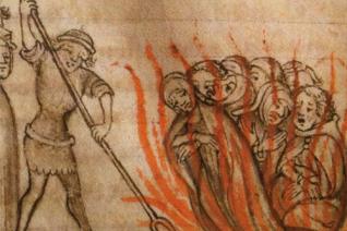 "Frères templiers sur le bûcher", manuscrit anonyme, 1384.