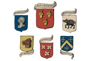 Détails de la tapisserie exécutée pour « Nicolas de Neufville, seigneur de Villeroi, d’Alaincourt, Magny et Bouconvilliers, trésorier de l’ordre du Roi, 1557 ». BNF, RESERVE Pc-18-Fol.