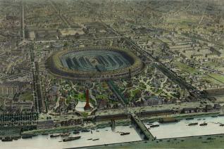 Vue officielle a vol d'oiseau de l'exposition universelle de 1867, par Eugène Cicéri (1813–1890) et Philippe Benoist (1813–1905)