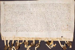 Image décorative : confirmation de l’alliance contractée depuis longue année entre Thibaud et Louis de Neuchâtel et plusieurs barons (1353)