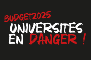 Image décorative sur laquelle est marqué "Budget 2025 : Universités en danger"