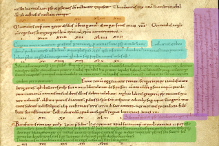 Image décorative : Bruxelles, KBR, 18239-40, f. 17r – manuscrit écrit et retravaillé sous le contrôle de Sigebert de Gembloux