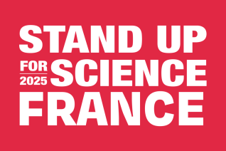Image décorative : visuel sur lequel est écrit "Stand up for Science 2025 France"