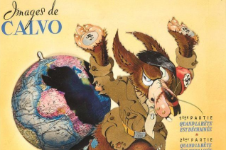 Image décorative : Edmond François Calvo, La Bête est morte ! La guerre mondiale chez les animaux, planche originale 1 (couverture). Texte V. Dancette © Éditions Gallimard – BnF, Réserves des livres rares