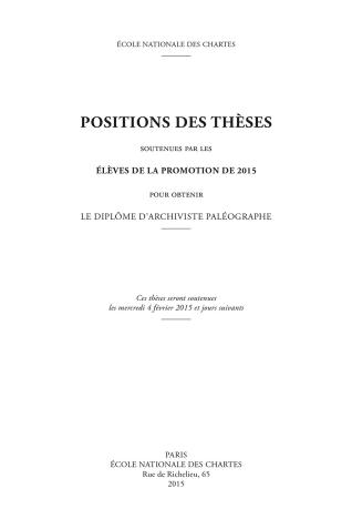 Positions des thèses 2015 © Énc