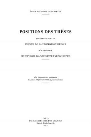 Couverture des Positions des thèses 2016