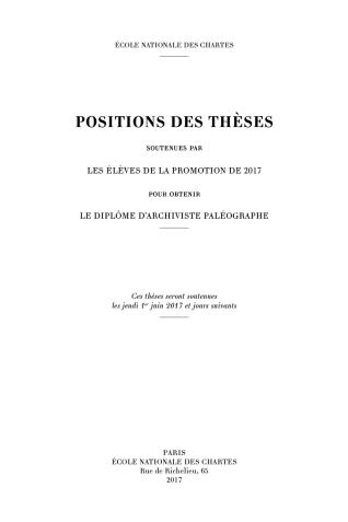 Couverture des Positions des thèses 2017