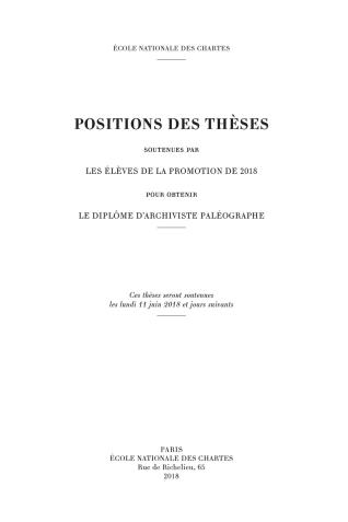 Couverture des Positions des thèses 2018