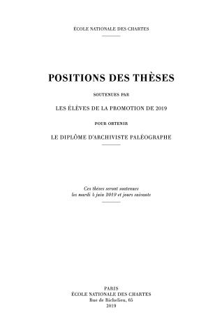Couverture des Positions des thèses 2019