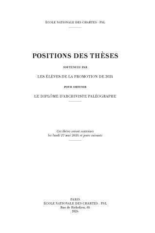 Couverture des Positions des thèses 2024