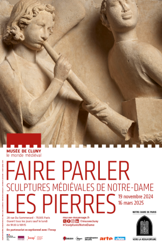 Image décorative : affiche de l’exposition « Faire parler les pierres. Sculptures médiévales de Notre-Dame »