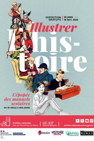 Image décorative : affiche de l'exposition "Illustrer l’histoire de France. L’épopée des manuels scolaires du XVIIIe siècle à nos jours"