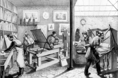 Vue de l'atelier d'un imprimeur lithographe