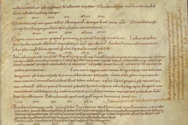 Image décorative : Bruxelles, KBR, 18239-40, f. 17r – manuscrit écrit et retravaillé sous le contrôle de Sigebert de Gembloux