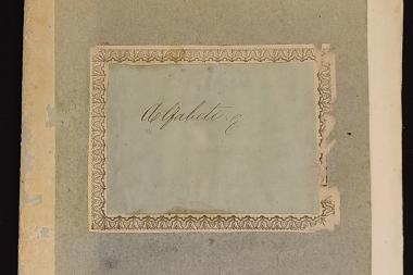 Image décorative : Chemise de carton ornée d’une étiquette qui porte la mention manuscrite, en italien, « alfabeti » © Bibliothèque de l‘École nationale des chartes - PSL