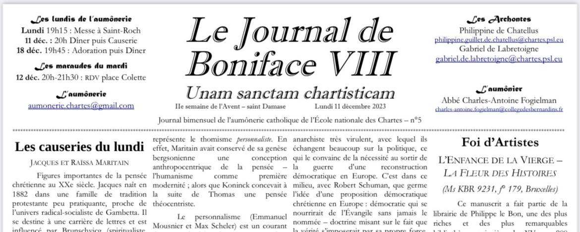 Extrait de la Gazette bimensuelle de l’ÔnC, l’Unam Sanctam Chartisticam