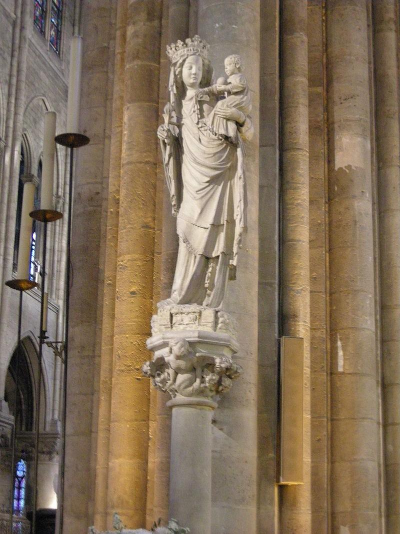 Vierge à l’Enfant dite Notre-Dame de Paris ou Vierge du pilier début du XIVe, cathédrale Notre-Dame de Paris, 1.80m, pierre de taille