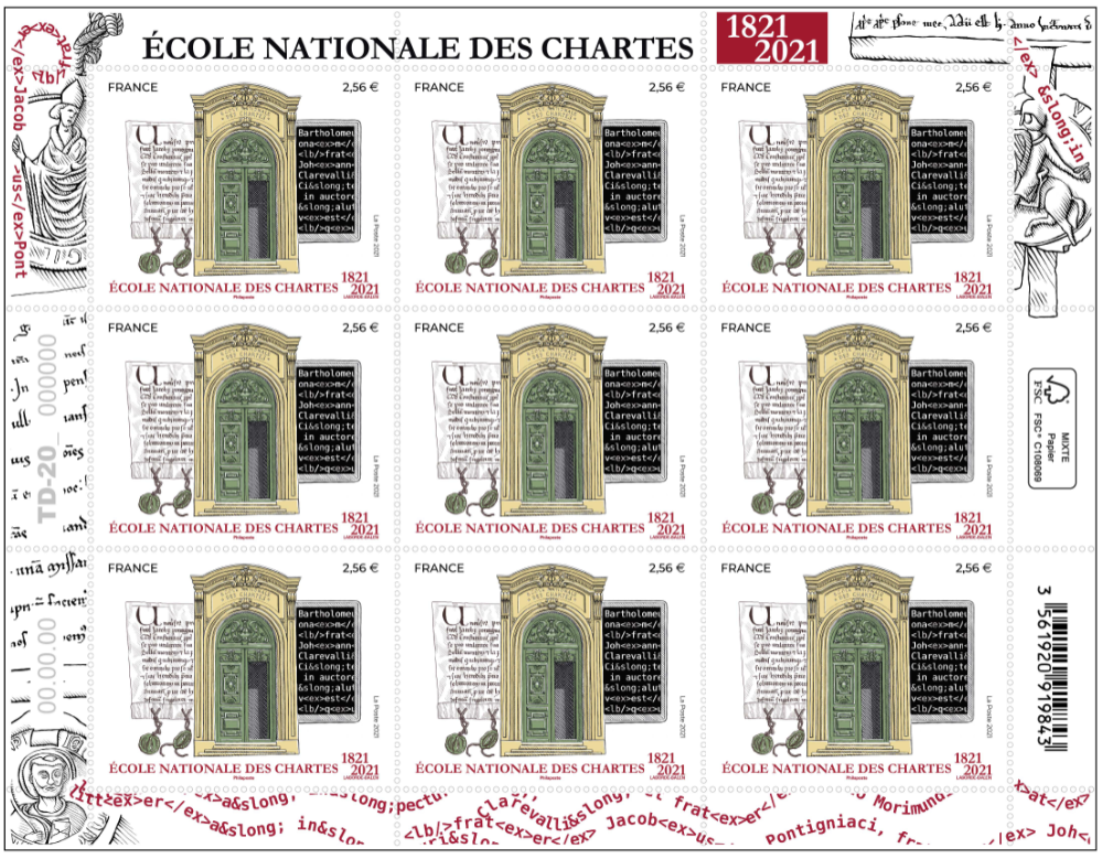 Représentation d'un carnet de timbres du bicentenaire de l’École