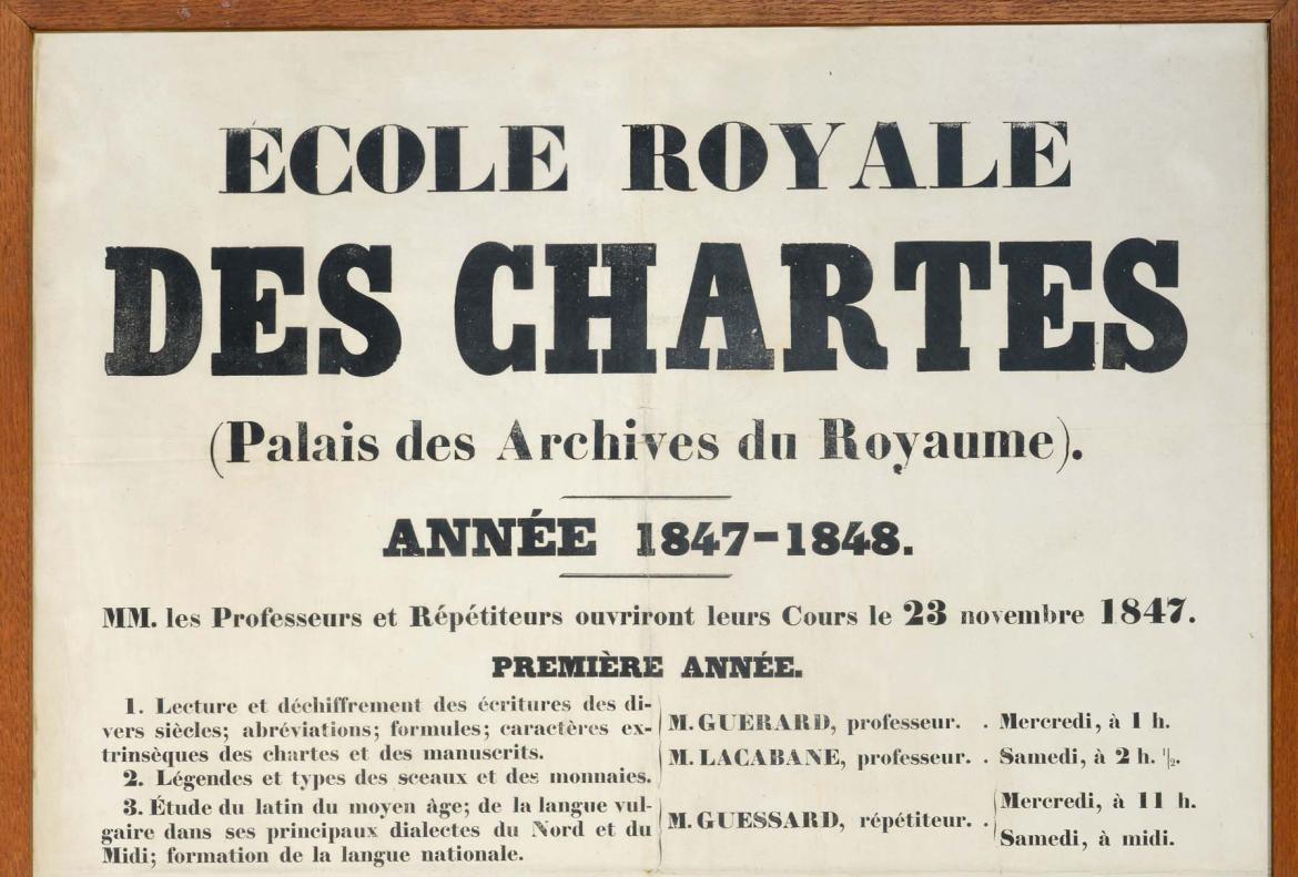 Image décorative : affiche indiquant la liste des cours cursus AP en 1847-1848