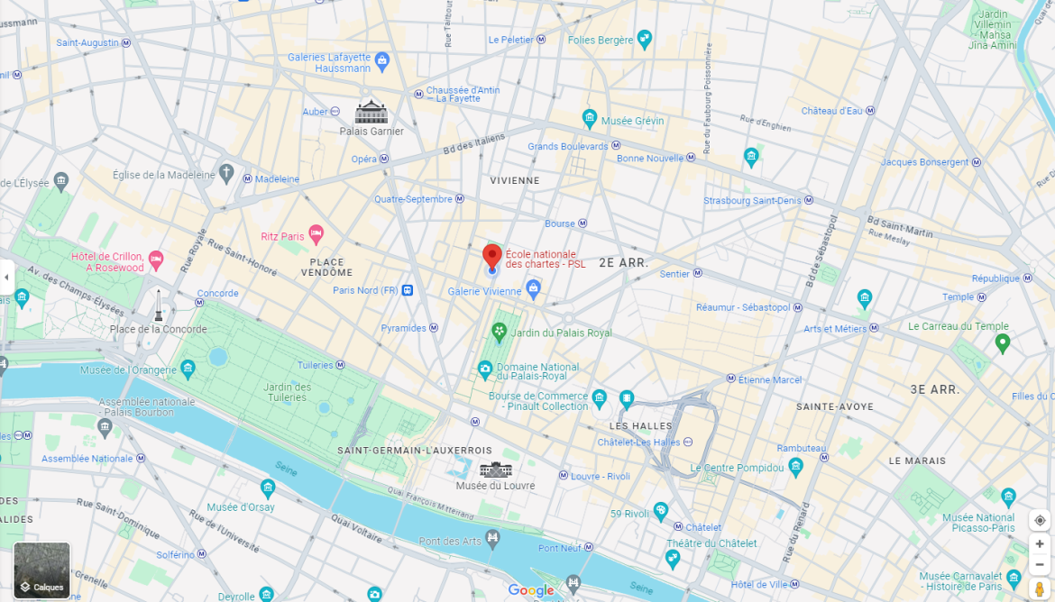 L'École des chartes localisé sur un plan de Paris