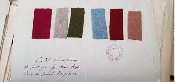 Le fonds des Frankreich Varia réserve parfois d’étonnantes surprises, comme cette lettre par laquelle un ouvrier en draperie parisien demande à l’empereur son soutien pour installer son entreprise en Autriche et lui fait parvenir quelques échantillons (30 août 1781, AT-OeStA/HHStA StAbt Frankreich Varia 39-6-12) © Luc Grosshans